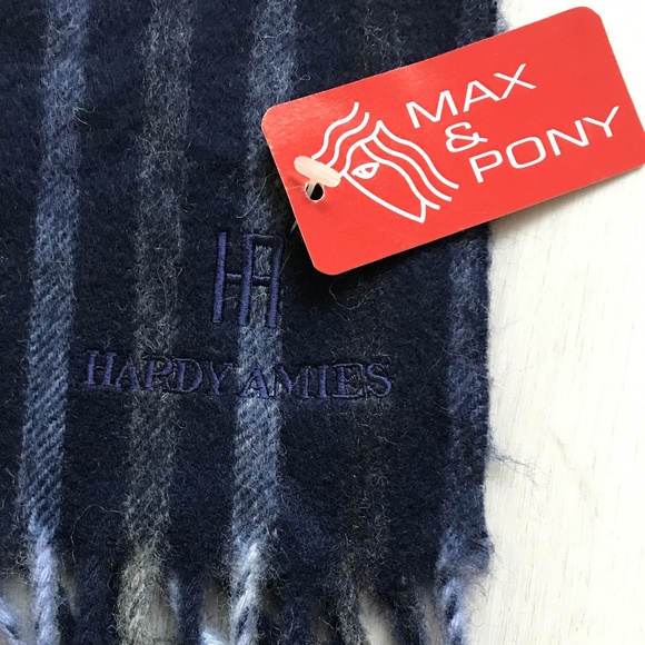 Hardy Amies Wool Blue Navy Stripe Scarf Fringe Scarf - Picture 3 of 9